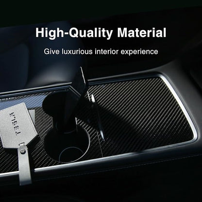 for Tesla Center Console Wrap Kit 3K Twill Carbon Fiber fit Tesla Model 3 Model Y 2021 2022 2023 Center Console Cover Glossy Console Trim Interior Car Wrap Decoration