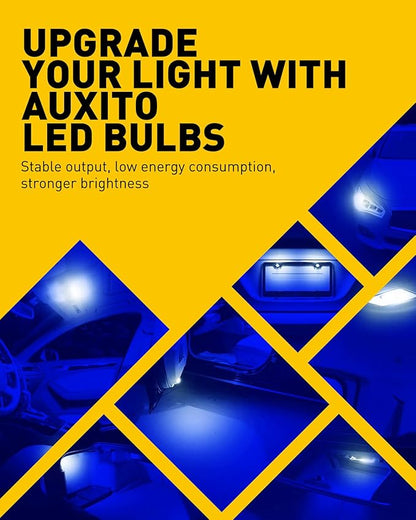 AUXITO 194 LED Light Bulb Blue 168 2825 W5W T10 Wedge 14-SMD LED Replacement Bulbs for Car Dome Map Door License Plate Parking Lights, Pack of 10