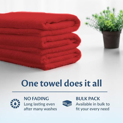 Cotton Towels for Multiple Use, 100% Ring Spun Cotton Towel Set, Heavy Duty - Super Absorbent Cleaning Towels for Car and Home - 16” X 27” (12 Pack, Red)