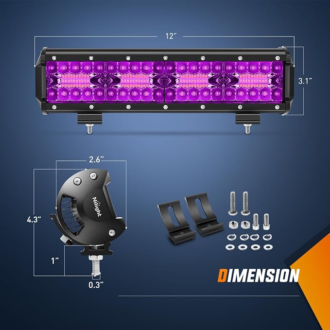 Nilight 12 Inch LED Light Bar Purple Triple Row 240W Flood Spot Combo Off Road Driving Decoration Neon Hunting Lighting for UTV Pick-up Van Boat Tractor