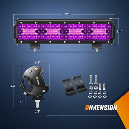 Nilight 12 Inch LED Light Bar Purple Triple Row 240W Flood Spot Combo Off Road Driving Decoration Neon Hunting Lighting for UTV Pick-up Van Boat Tractor