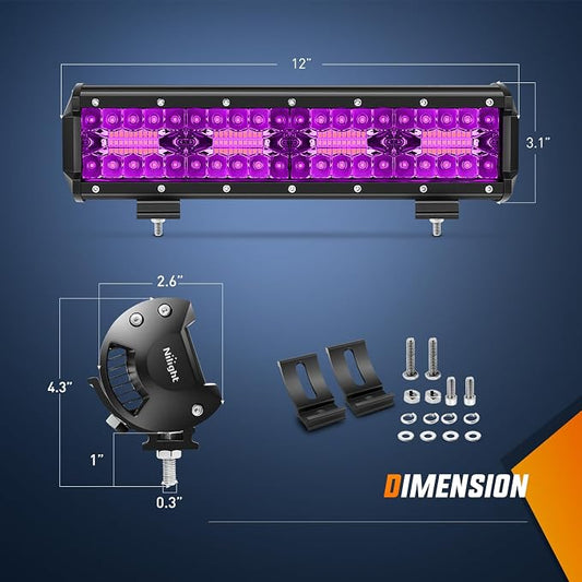 Nilight 12 Inch LED Light Bar Purple Triple Row 240W Flood Spot Combo Off Road Driving Decoration Neon Hunting Lighting for UTV Pick-up Van Boat Tractor