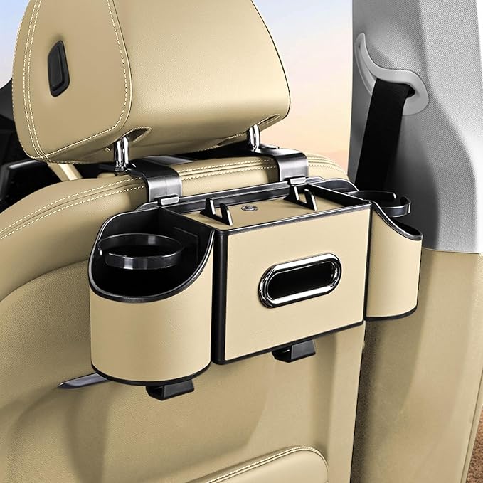 Back Seat Car Organizer,4 in 1 Multifunctional Car Back Seat Storage Box with Drink Cup Holder Tissue Box, for Hold Phone,Snacks, Drinks, Handbag-Meter