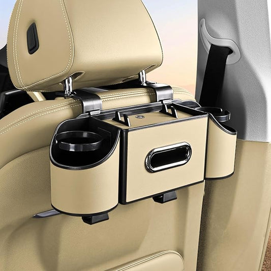 Back Seat Car Organizer,4 in 1 Multifunctional Car Back Seat Storage Box with Drink Cup Holder Tissue Box, for Hold Phone,Snacks, Drinks, Handbag-Meter