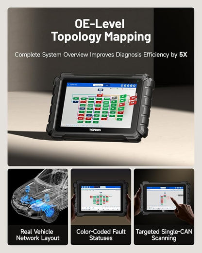 TOPDON ONE Bidirectional Scan Tool, 10.1" OBD2 Scanner with J2534 Pass-Thru and ECU Coding, Over 50 Resets, Topology Mapping Car Diagnostic Tool for All Vehicles