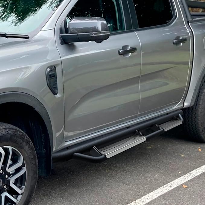 Running Boards Compatible with Ford Ranger 2019-2025 Super Crew Cab 4 Full Size Doors Stainless Steel Paintable Side Steps Fit for Ranger Non-Slip Rails Step Nerf Bar Truck Pickup Rock Sliders