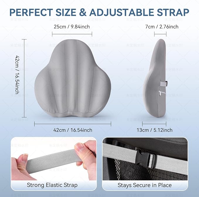 Large Lumbar Support Pillow for Office Chair, Ergonomic Low Back Support Promotes Back Pain Relief, Memory Foam Lumbar Pillow Cushion for Car, Sofa, Adjustable Strap Breathable Cover, Grey