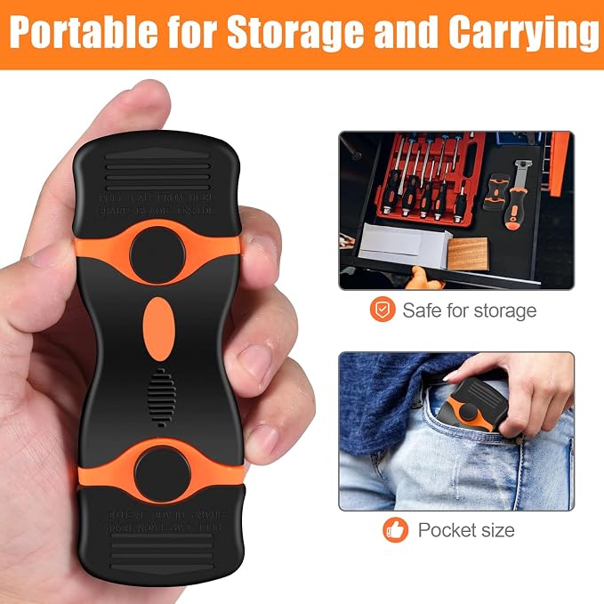 NECAMOCU 4 Pack Razor Blade Scraper, Premium Cleaning Scraper Tool with 50 PCS Metal & Plastic Razor Blades, Multi-Purpose Glass Scraper for Windows, Sticker, Decals, Cooktop, Paint Removal (Orange)