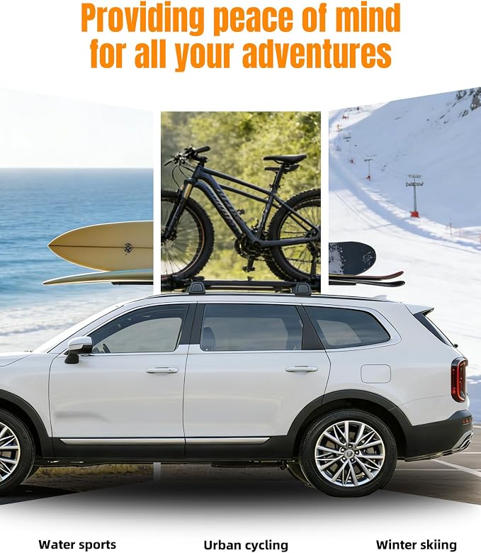 Aluminum Roof Rack Cross Bars Fit for 2019-2026 Kia Telluride S SX SX-P EX with Flush Side Rails, Aerodynamic Rooftop Cargo Carrier Luggage with Anti-Theft Lock (Except X-Line and X-Pro)