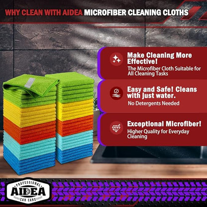 AIDEA Microfiber Cleaning Cloth, 600PK, Microfiber Towels for Cars, Shop Towels Cleaning Rags, Premium Wash Cloths, Absorbent Towel for SUVs, House, Kitchen, Commercial, Cleaning Supplies 12×12"