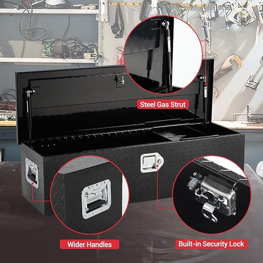 GarveeTech 39 in Aluminum Truck Tool Box, Truck Bed Storage Box with Security Lock and Wider Handles, Heavy Duty Waterproof Tool Box Organizer Chest for Pick Up Truck Rv Trailer - Black