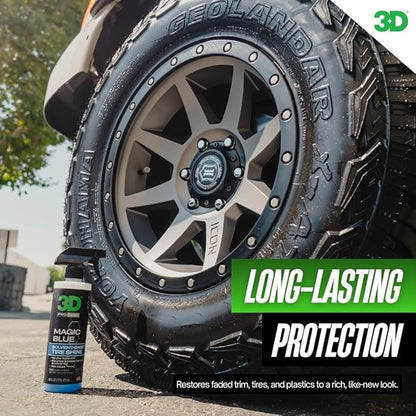 3D Magic Blue Tire Shine Spray - Water Resistant High Gloss Tire & Trim Dressing | Long Lasting Protection | No Sling, No Run Formula | Made in USA |16 oz