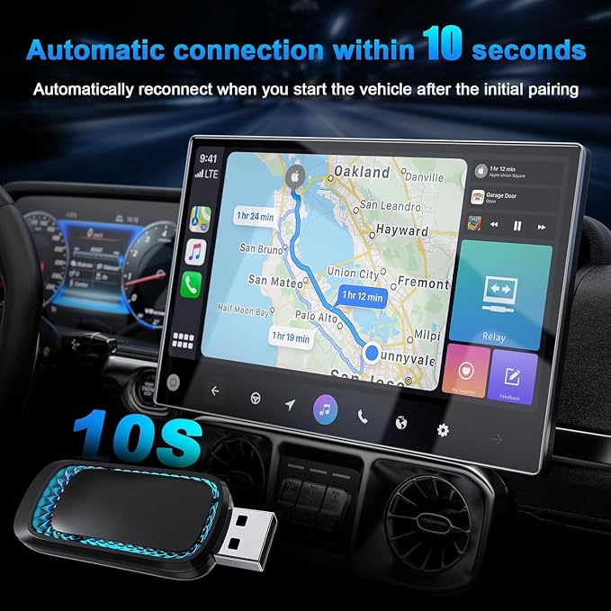 Android Auto Wireless Adapter and Wireless Carplay Adapter 2024 Upgrade,Plug & Play Apple Carplay Dongle Converts Factory Wired to Wireless CarPlay Adapter for iPhone with USB-A to USB-C/USB-A Cable