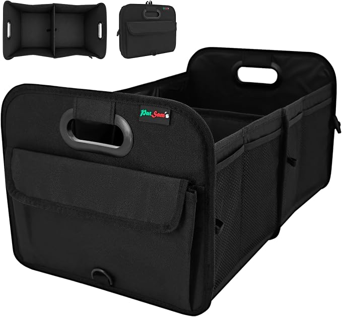 PAT SAM'S Trunk Organizer for SUV, Collapsible Car Trunk Organizer with Dividers, Waterproof 600D Oxford, Non-Slip Storage Organizer for Groceries, Tools, Travel, Truck & Car (Black)