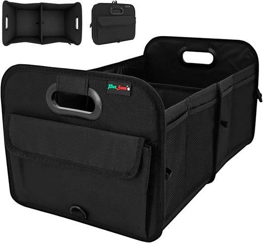 PAT SAM'S Trunk Organizer for SUV, Collapsible Car Trunk Organizer with Dividers, Waterproof 600D Oxford, Non-Slip Storage Organizer for Groceries, Tools, Travel, Truck & Car (Black)