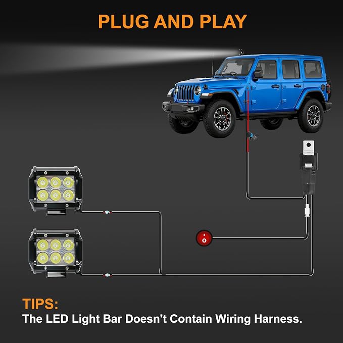 LED Light Bar 2PCS 36W 4 Inch Flood Spot Combo LED Work Light Pods Triple Row Work Driving Lamp with 12 ft Wiring Harness kit - 2 Leads