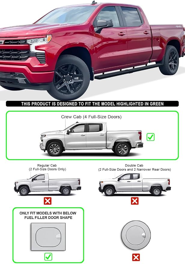 APS Wheel to Wheel Board Compatible with Chevy Silverado GMC Sierra 1500 2019-2026 Crew Cab 6.5ft Bed & 2500 HD 3500 HD 2020-2026 (Silverado 1500 LTD Sierra 1500 LD 2022) Stainless Steel