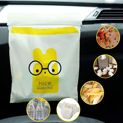 52pcs Car Trash Bags Easy Stick-On Disposable Portable Car Garbage Bags, Waterproof Leak Proof Barf Vomit Bags, Self Adhesive Cleaning Bags for Cars, Bedrooms, Bathrooms, Offices, Kitchens - Pattern A