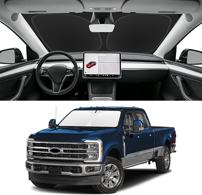 Custom Fit Windshield Sun Shade for Ford F250 F350 F450 2017-2026, Blocks UV & Heat, Front Window Sunshade Accessories, Easy Fold & Store Keep Your Car Cooler