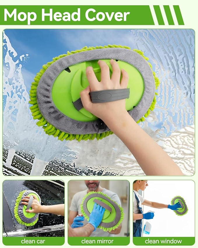 8Pcs Car Wash Kit, 62’’ Car Wash Brush with Long Handle, Microfiber Carwash Kit Set, Car Washing Supplies for Cars RV Truck Exterior