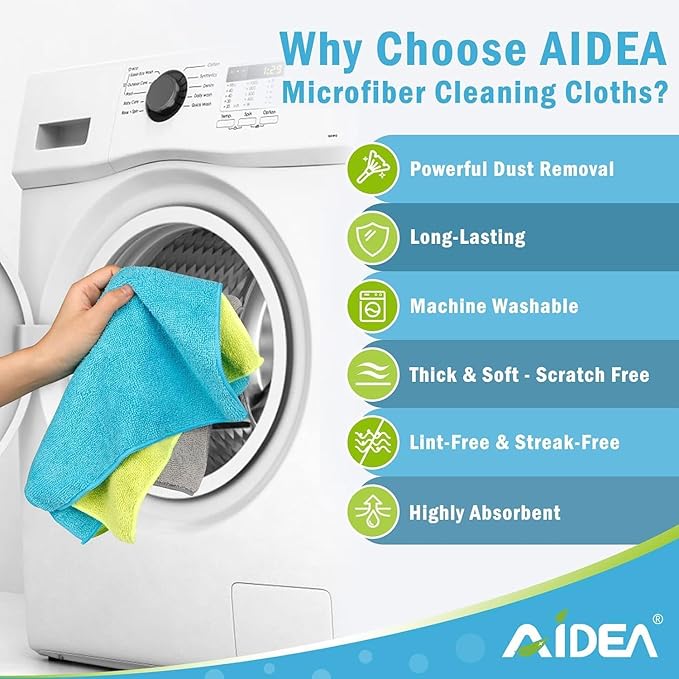 AIDEA Microfiber Cleaning Cloth-400PK, Soft Microfiber Towels for Cars, Absorbent Cleaning Rags, Lint-Free Streak-Free Wash Cloths for House, Kitchen, Window(12in.x12in)