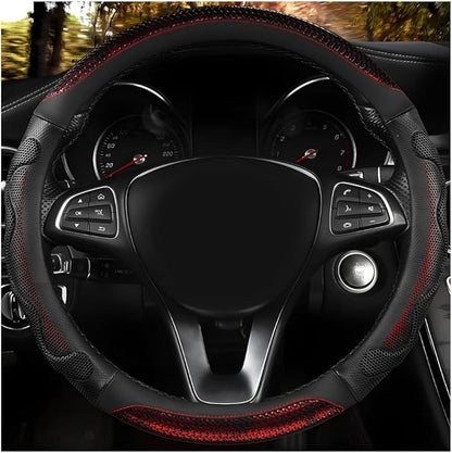 Car Steering Wheel Cover, 15 Inch Anti-Slip Steering Wheel Cover Protector with 3D Honeycomb Design, Universal Steering Wheel Covers for Truck SUV, Car Accessories (Red, Round Shape)