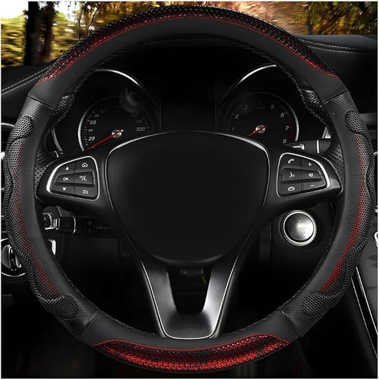Car Steering Wheel Cover, 15 Inch Anti-Slip Steering Wheel Cover Protector with 3D Honeycomb Design, Universal Steering Wheel Covers for Truck SUV, Car Accessories (Red, Round Shape)