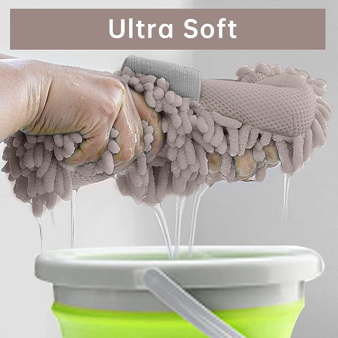 4 Pack Car Wash Mitt, BELPAIR Microfiber Sponge Cleaning Mitten for Window Cleaner, Non Scratch Sponges Auto Supplies Duster Kit Premium Washing Scrub Foam for Care Tools Foaming Cleaner (Grey)