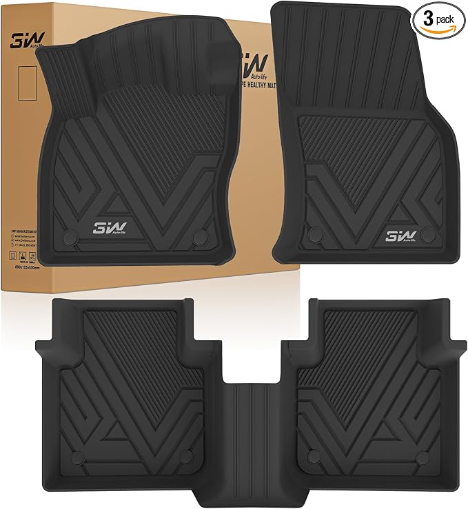 3W Floor Mats Compatible for Volkswagen Tiguan 2018-2024 (Fit 5 Seats), TPE Custom Fit All Weather Floor Liner 1st & 2nd Row Full Set Car Liners, Black