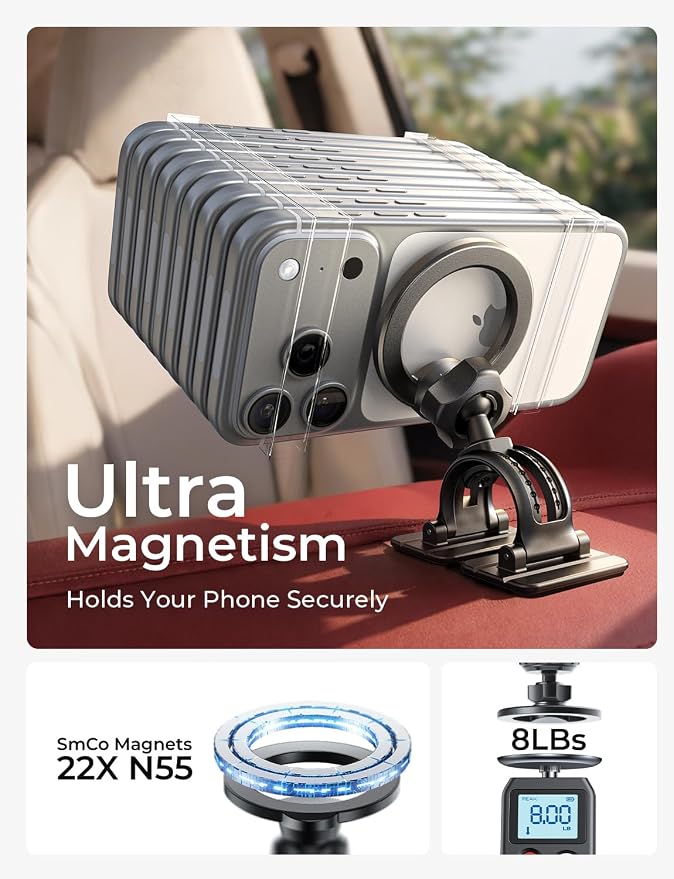 LISEN for MagSafe Car Mount,Car Accessories for Women Men [2025 Ultra] Magnetic Phone Holder for Car 360 Dashboard Vent Phone Mount for Car Organization iPhone 16 15 14 13 12 Pro Plus Mini,Red