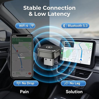 Wireless CarPlay Adapter, 2-in-1 for Android Auto, Gunmetal | Skip the phone cable after setup and use factory-wired CarPlay or Android Auto wirelessly on daily drives