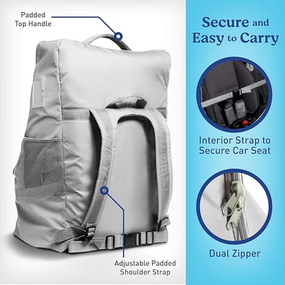 Graco Padded Car Seat Travel Bag & Infant Carrier Backpack, Durable Large Back Pack for Carseats & Booster Seats, Airport Gate Check Bag Luggage, Double Padded Strap, Water Resistant Material, Gray