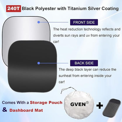 GVEN Windshield Sun Shade Car Sunshade Truck Accessories Large-Size Front Window Shades Windshield Cover Visor for Full-Size MPVs, Vans, Trucks, SUVs, Tesla (Silver, L)
