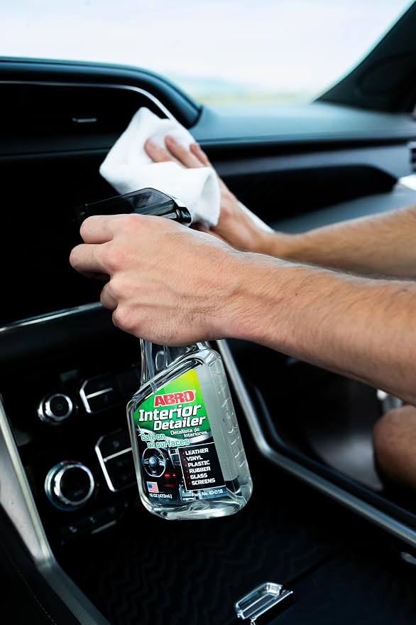 ABRO Interior Detailer 16oz - All-in-One Cleaner for Car Interiors, Dust & Dirt Removal, Ideal Leather, Vinyl, Plastic, Rubber, Glass, Screens, Dashboards, Steering Wheels, & Door Panels