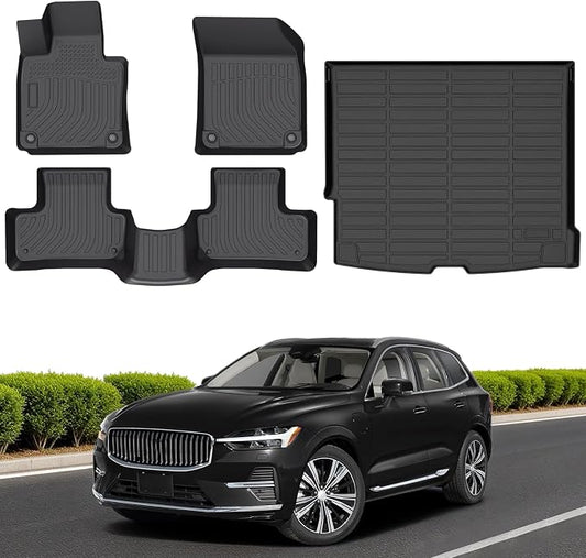 Floor Mats & Cargo Liner for 2018-2026 Volvo XC60 (Fit T5/T6, NOT Hybrid), All Weather Floor Liners TPE Custom Fit Volvo XC60 1st & 2nd Row & Trunk Mat Accessories Car Mats