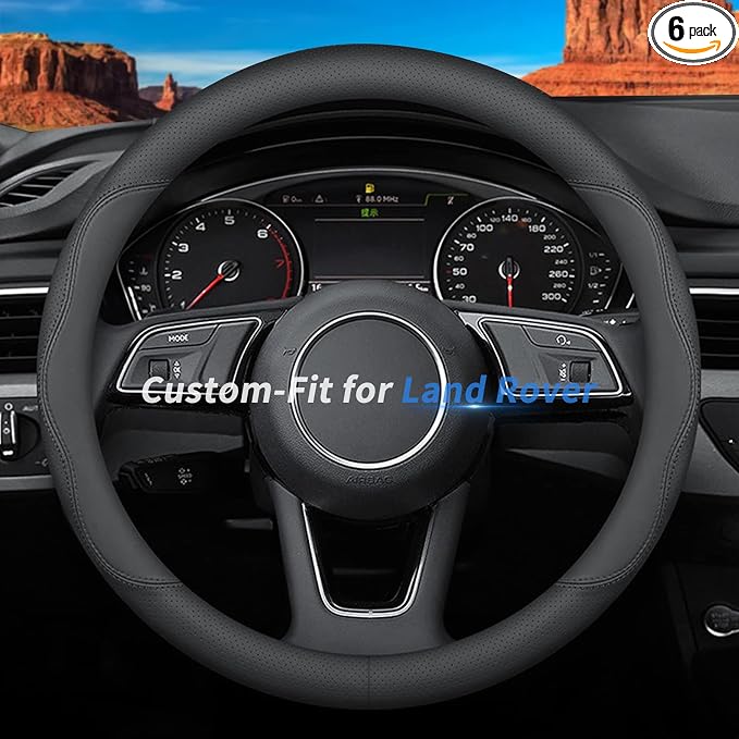 Deer Route Custom-Fit for Land Rover Steering Wheel Cover, Premium Leather Car Steering Wheel Cover with Logo, Non-Slip, Breathable, for Land Rover Accessories (B-Style,for Land Rover)