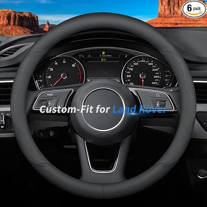 Deer Route Custom-Fit for Land Rover Steering Wheel Cover, Premium Leather Car Steering Wheel Cover with Logo, Non-Slip, Breathable, for Land Rover Accessories (B-Style,for Land Rover)