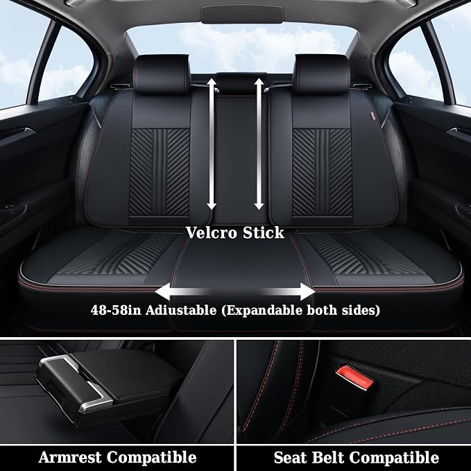 Coverado Car Seat Covers Full Set, 5 Seats Leather Seat Covers for Cars, Waterproof Front and Rear Car Seat Protectors Cushions Universal Fit Most Vehicles (Black)
