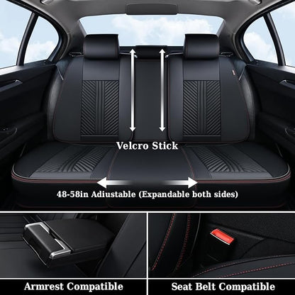 Coverado Car Seat Covers Full Set, 5 Seats Leather Seat Covers for Cars, Waterproof Front and Rear Car Seat Protectors Cushions Universal Fit Most Vehicles (Black)