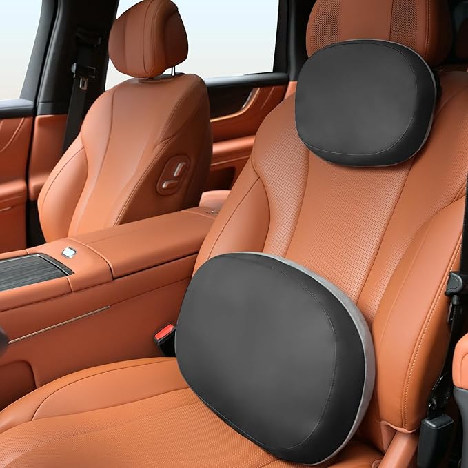 FLORICH Car Headrest and Lumbar Support Pillow for Car Office Chair, Double-Sided Skin-Friendly Suede & Leather Car Seat Pillow and Back Support, Pressure-Relieving Back Support for Car, Office Chair