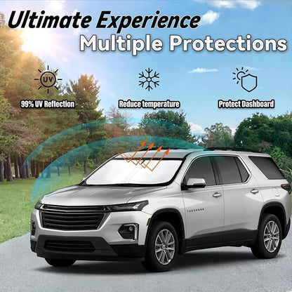 Custom Fit Chevrolet Traverse 2018-2026 Chevy Traverse Windshield Sun Shade | PAIMOHO Car Front Window Sunshade with 240T Sun Visor Protector Blocks UV Rays Heat Sun Shield Accessories