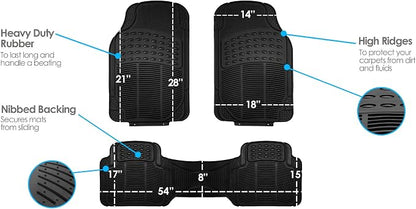 FH Group Climaproof™ Trimmable Non-Slip Vinyl Floor Mats 3 Row Set - Universal Fit for Cars Trucks and SUVs (Black) F11306 + F16400