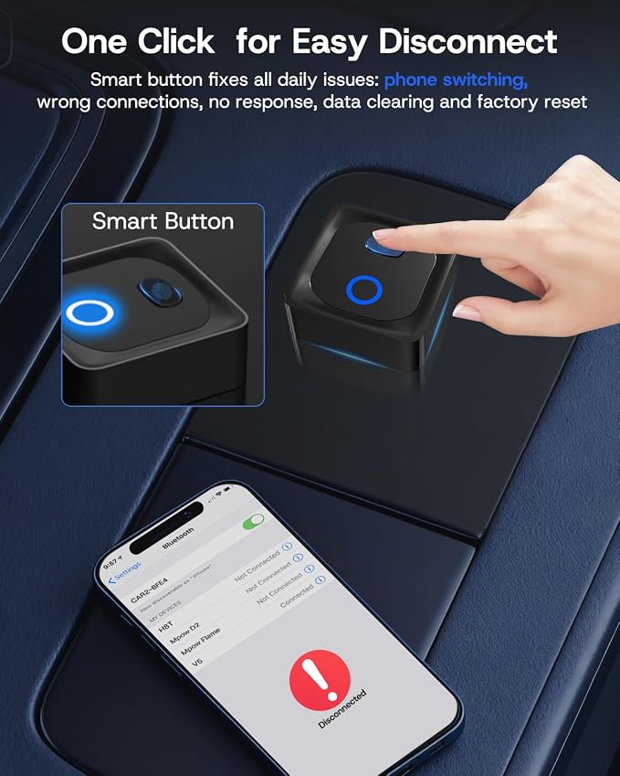 2026 Upgrade Wireless CarPlay Adapter/Android Auto Wireless Adapter, Plug & Play Fast Connection, One-Tap Disconnect, Wi-Fi 6 & Bluetooth 5.4, Support USB A/Type C, Mini Design- Carbon Black