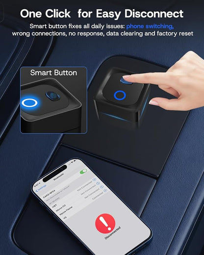 2026 Upgrade Wireless CarPlay Adapter/Android Auto Wireless Adapter, Plug & Play Fast Connection, One-Tap Disconnect, Wi-Fi 6 & Bluetooth 5.4, Support USB A/Type C, Mini Design- Carbon Black