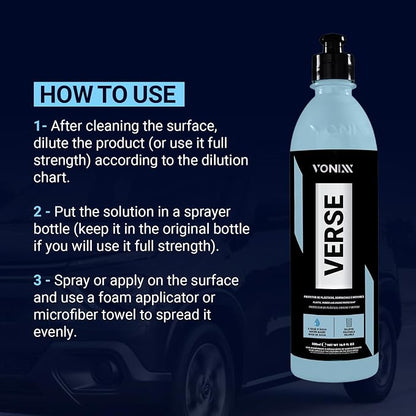 Vonixx Verse Automotive Surface Protector | Multipurpose Car Dressing for Plastic and Rubber | Restore and Protect Interior & Exterior Surfaces | Concentrated | Water Based | 16.9 fl oz (500 ml)