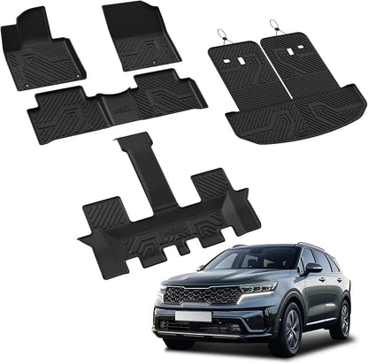 LASFIT Floor Mats & Backrest Mats & Cargo Mat for Kia Sorento Gas 2026 2025 2024 2023 2022 2021 (Not Fit for Hybrid/PHEV) All Weather TPE Custom Fit Floor Liners Full Set Car Mats Accessories, Black