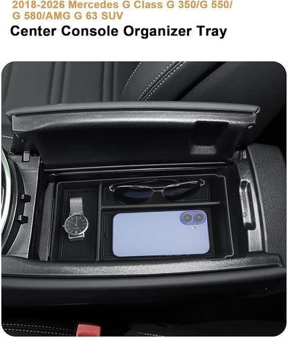ECOZEN Center Console Organizer For 2018-2026 Mercedes G Class SUV G 350/G 550/G 580/AMG G 63 - Armrest Box Storage Tray Compatible with 2018-2026 Mercedes G Wagon Accessories Armrest Organizer ABS