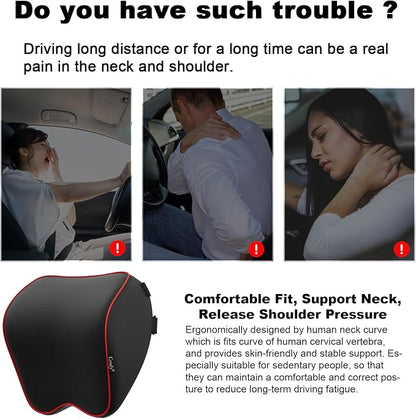Crofy 2 Pack Car Neck Pillow, Softness Car Headrest Pillow for Driving with Adjustable Strap, 100% Memory Foam and Breathable Removable Cover, Comfortable Ergonomic Design, Black & Red