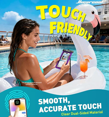 Hiearcool Waterproof Phone Pouch 2 Pack, IPX8 Dry Bag with Lanyard, Touch Screen Compatible for iPhone 17/16/15/14/13 Pro Max, Beach Swimming Cruise Travel-Black & Deep Purple