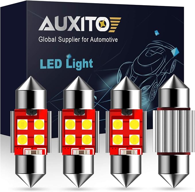 AUXITO CANBUS Error Free 31mm (1.25 inch) DE3175 DE3021 Festoon LED Bulbs 3030 Chipset 6000K White LED Replacement for Interior Map Dome and Exterior Marker License Plate Lights(Pack of 4)